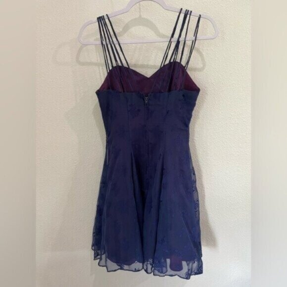 Vintage Fairy 90’s Velvet Whimsical Dark Lace Mini Dress Blue Goth Party - Picture 7 of 8